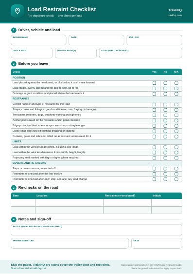 Load restraint checklist preview