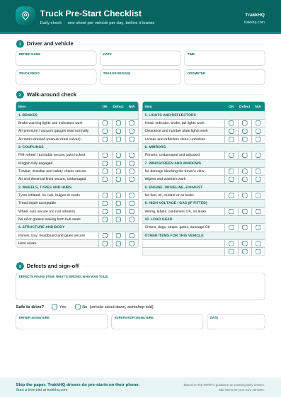 Truck pre-start checklist preview