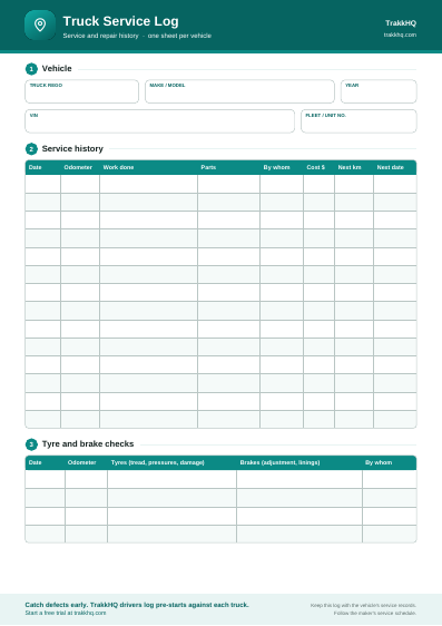 Truck service log preview